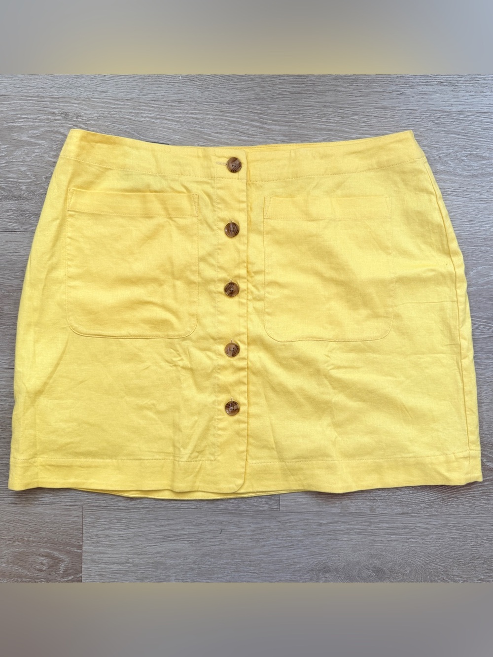 NWT Banana Republic Linen Blend Button Front Yellow Skirt, Size 16
